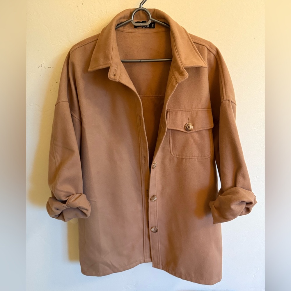 Misgsguided Beige/Tan Solid Oversized Shacket